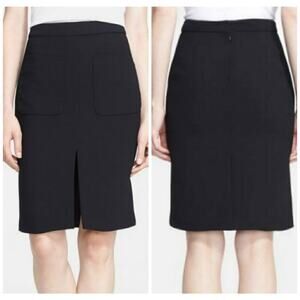 NWT L'Agence Pencil Skirt Knee Length Front Slit Pockets Black Womens Size 6
